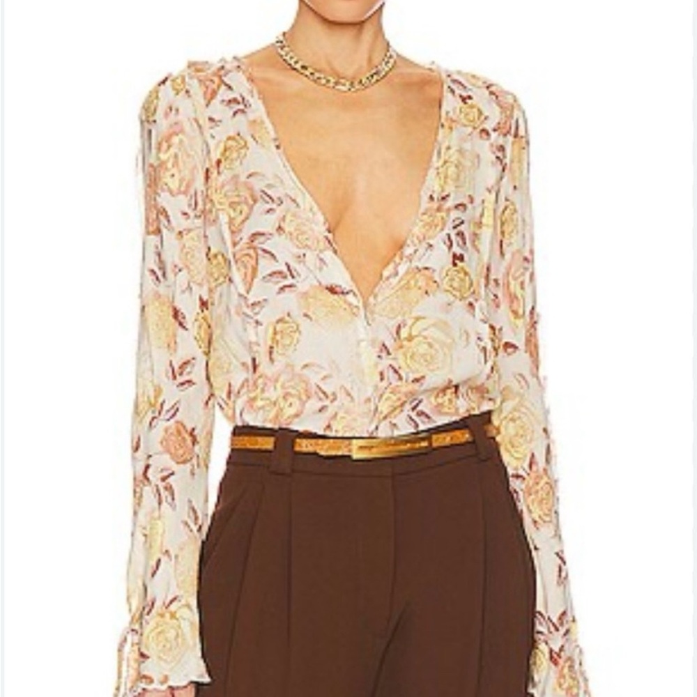 Free People Cream and Orange Bell Sleeve Blouse - Picture 2 of 8